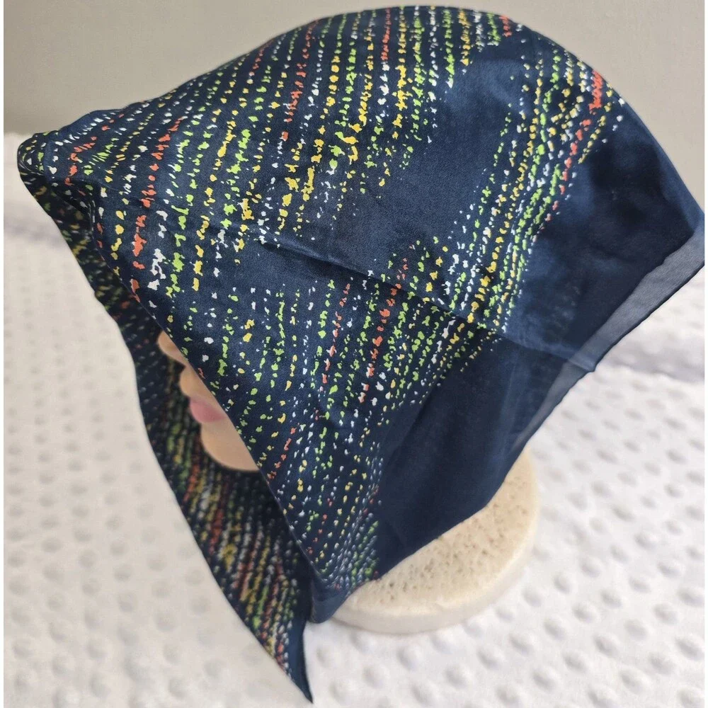 Vera Neumann Vintage Scarf Modernist Botanical Lily Dot Navy Background Abstract